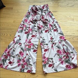 Floral Wide-Leg Palooza Pants with Tie